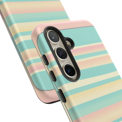 Pastel Striped Tough Phone Case — Mint, Peach & Cream Protective Cover