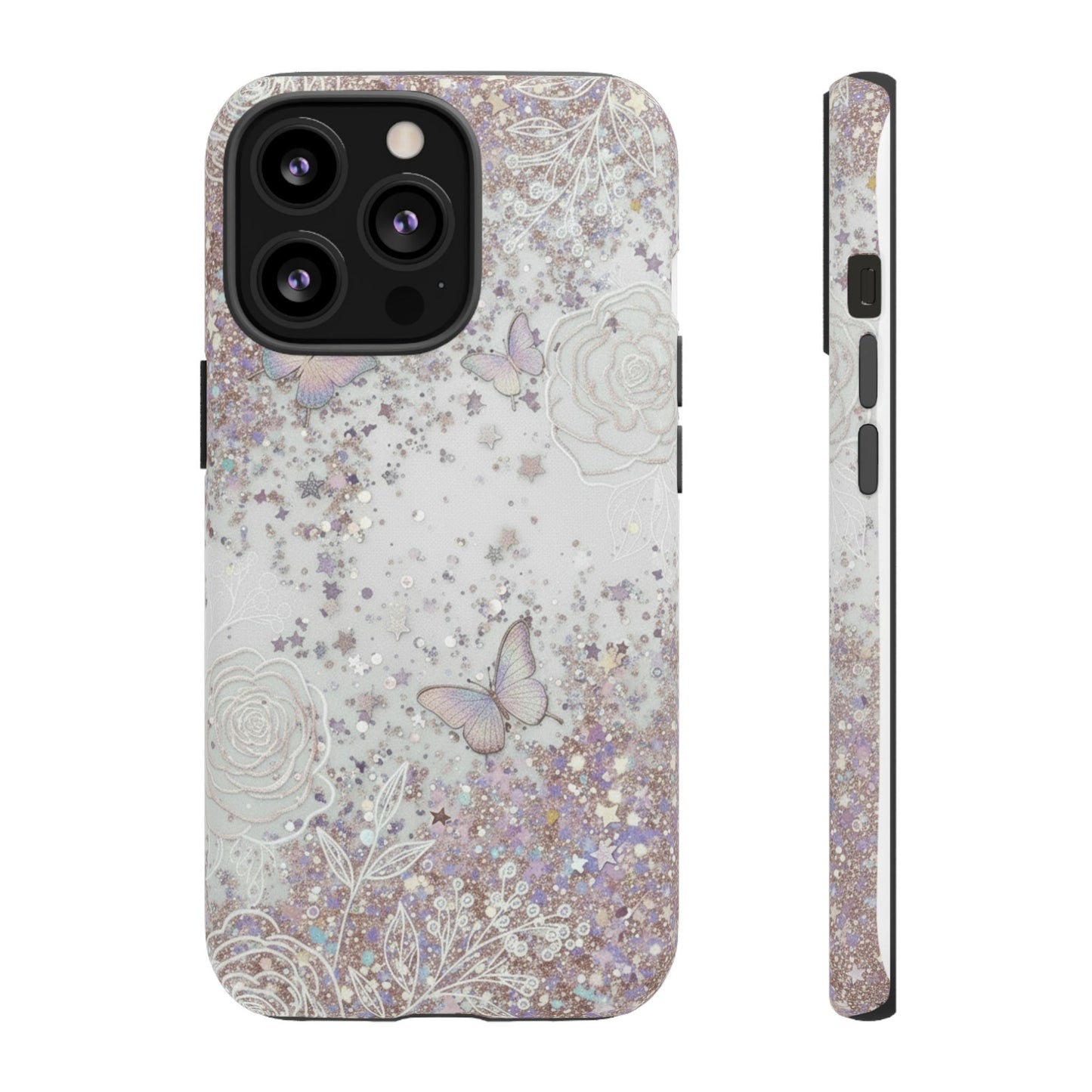 Butterfly Glitter Tough Phone Case — Floral Sparkle Protective Case