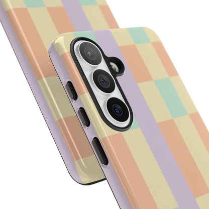 Pastel Checkered Phone Case — Retro Stripe Tough Case