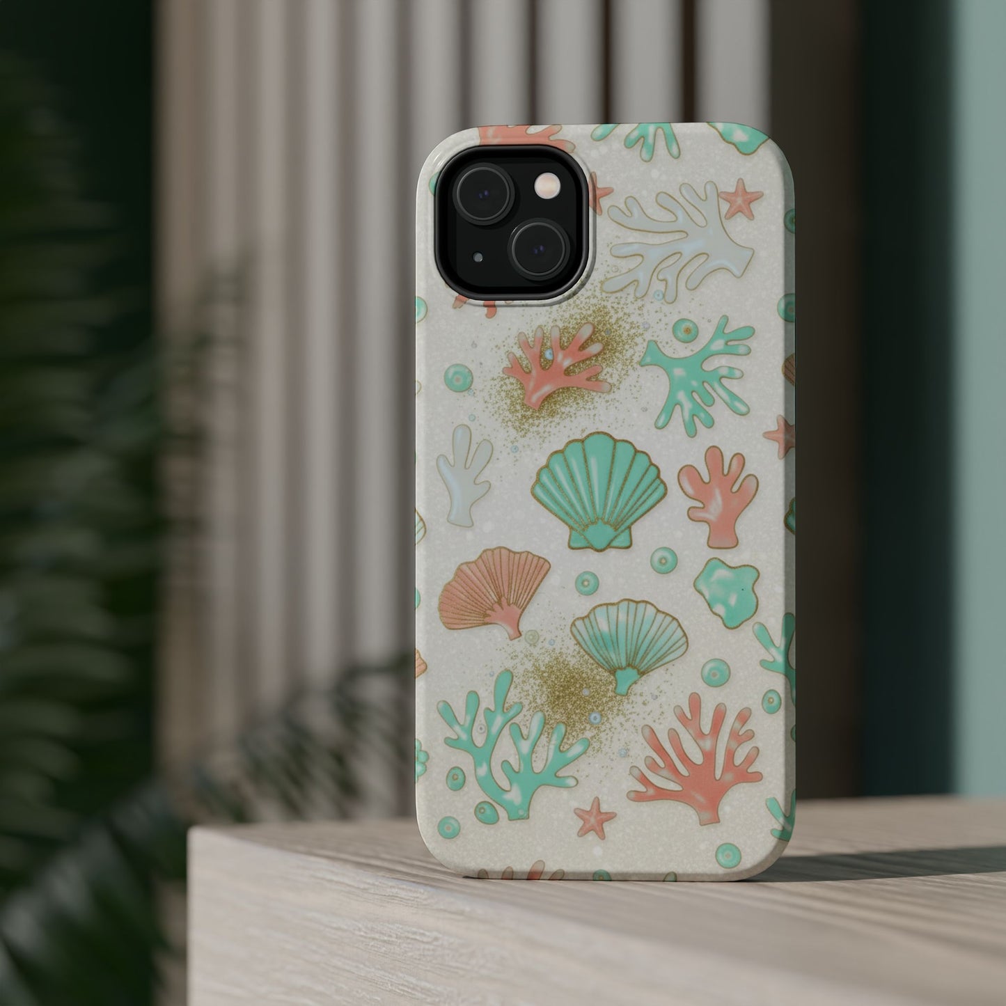 Sea Shells Magnetic Impact Phone Case — Pastel Coral & Teal Beach Design