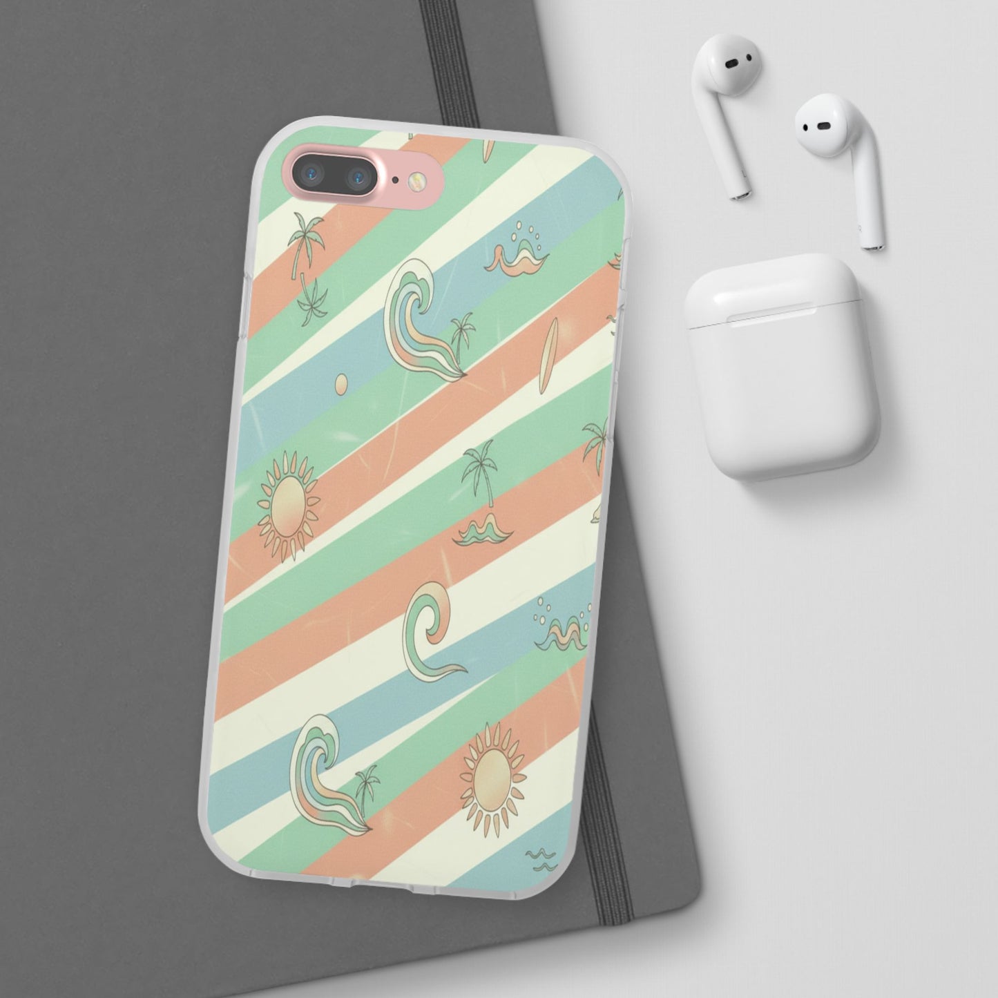 Beach Vibes Phone Case — Retro Pastel Surf & Palm Protective Flexi Case
