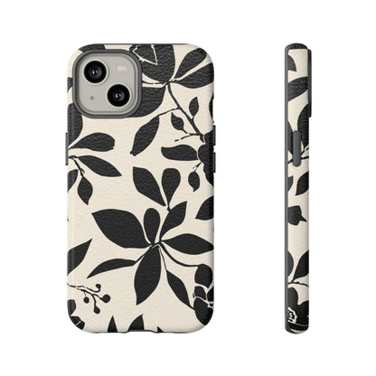 Black Floral Pattern Phone Case — Monochrome Botanical Tough Case