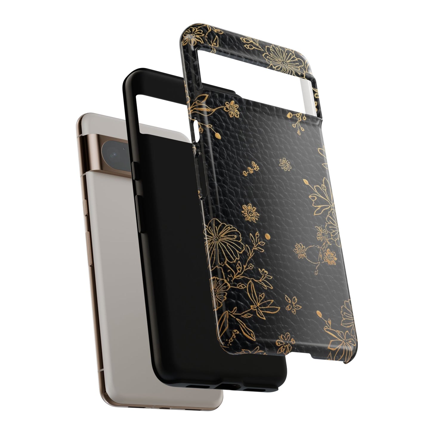 Floral Gold Foil Leather Texture Tough Phone Case