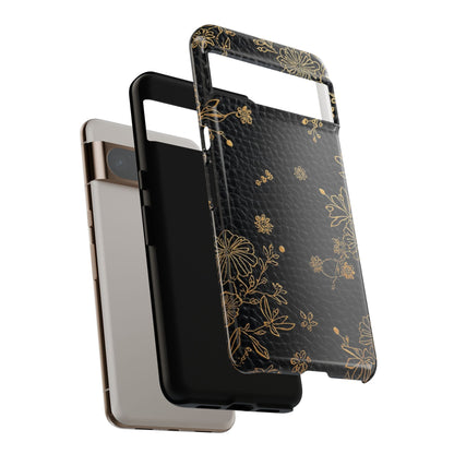 Floral Gold Foil Leather Texture Tough Phone Case