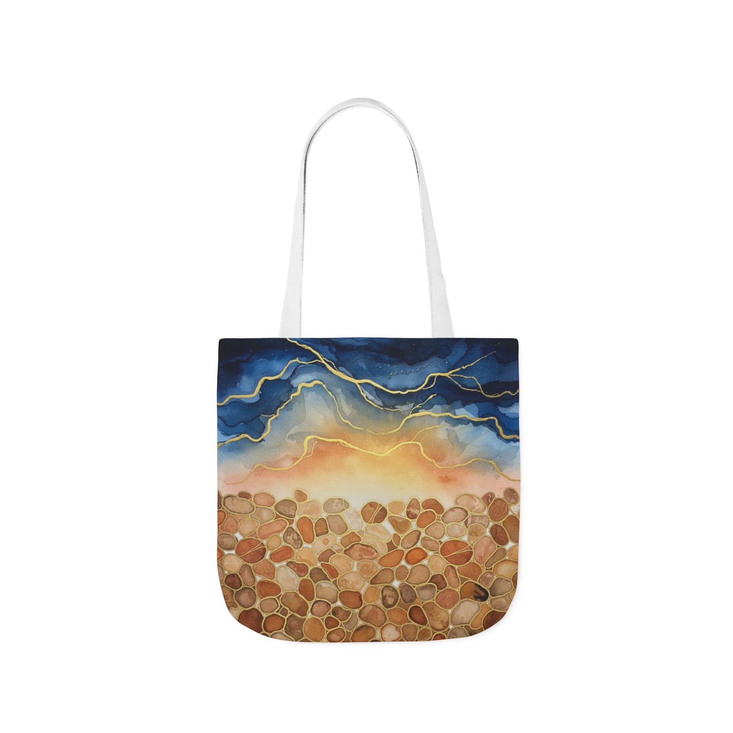Sunset Pebble Beach Canvas Tote — Artistic Ocean Wave Beach Tote Bag
