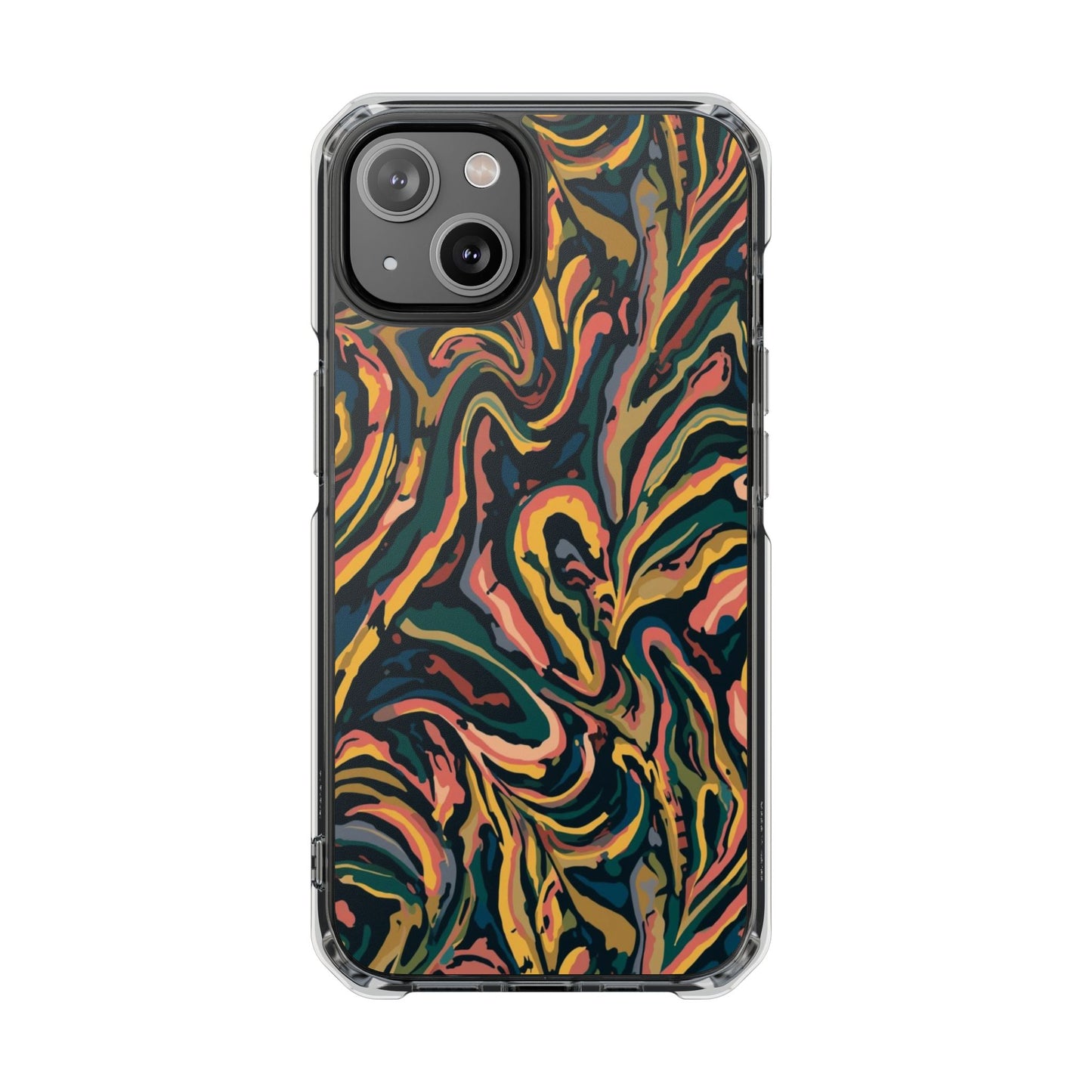 Abstract Swirl Magnetic Clear Phone Case — Yellow & Green Marble Impact Cover