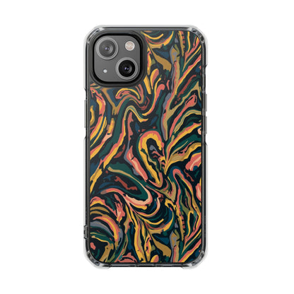 Abstract Swirl Magnetic Clear Phone Case — Yellow & Green Marble Impact Cover