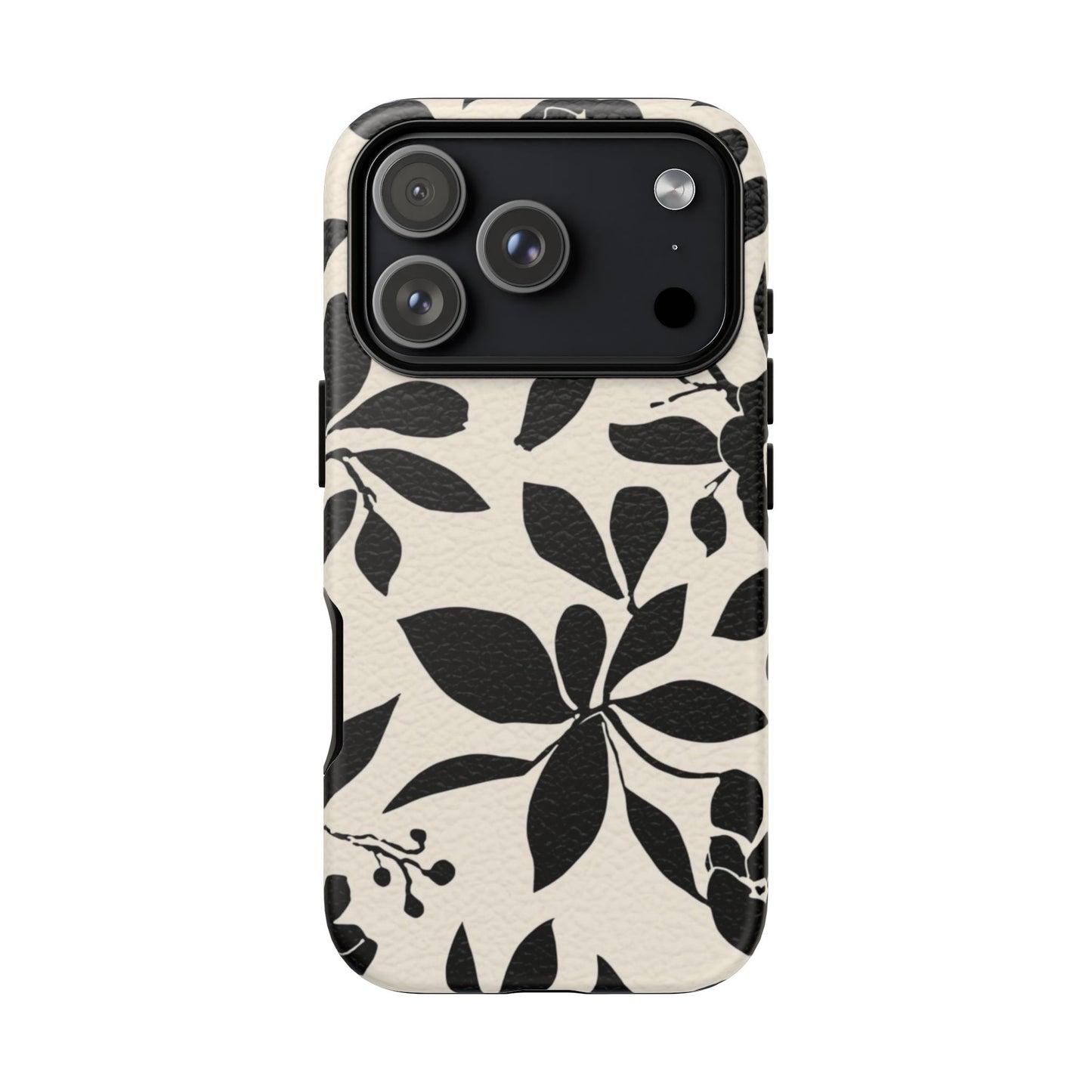 Black Floral Pattern Phone Case — Monochrome Botanical Tough Case