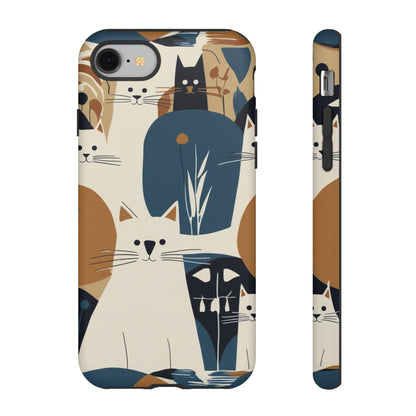 Cat Pattern Phone Case – Retro Abstract Cats Protective iPhone Cover