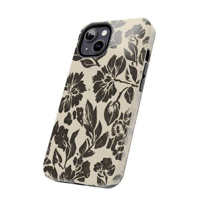 Floral Noir Tough Phone Case — Black Vintage Flower Protective Cover
