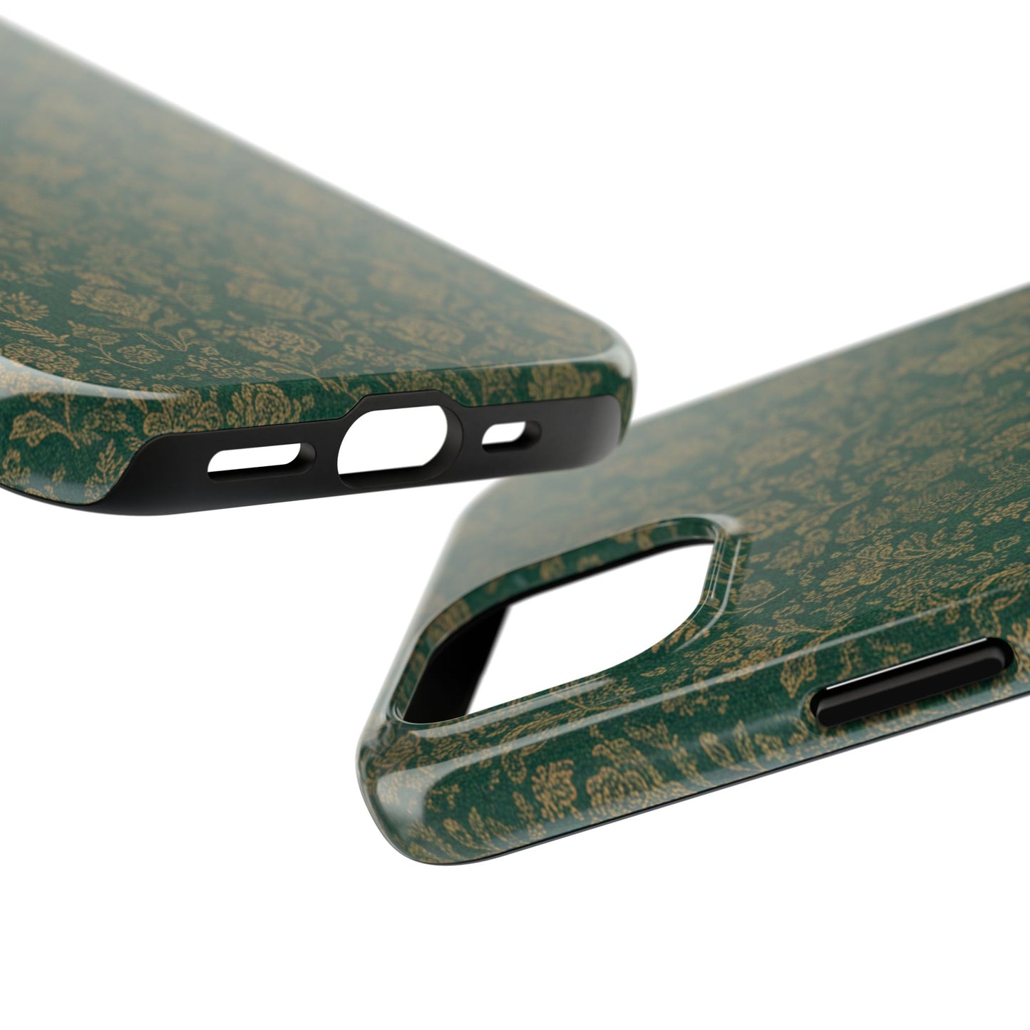 Vintage Floral Tough Phone Case — Green Damask Protective Cover