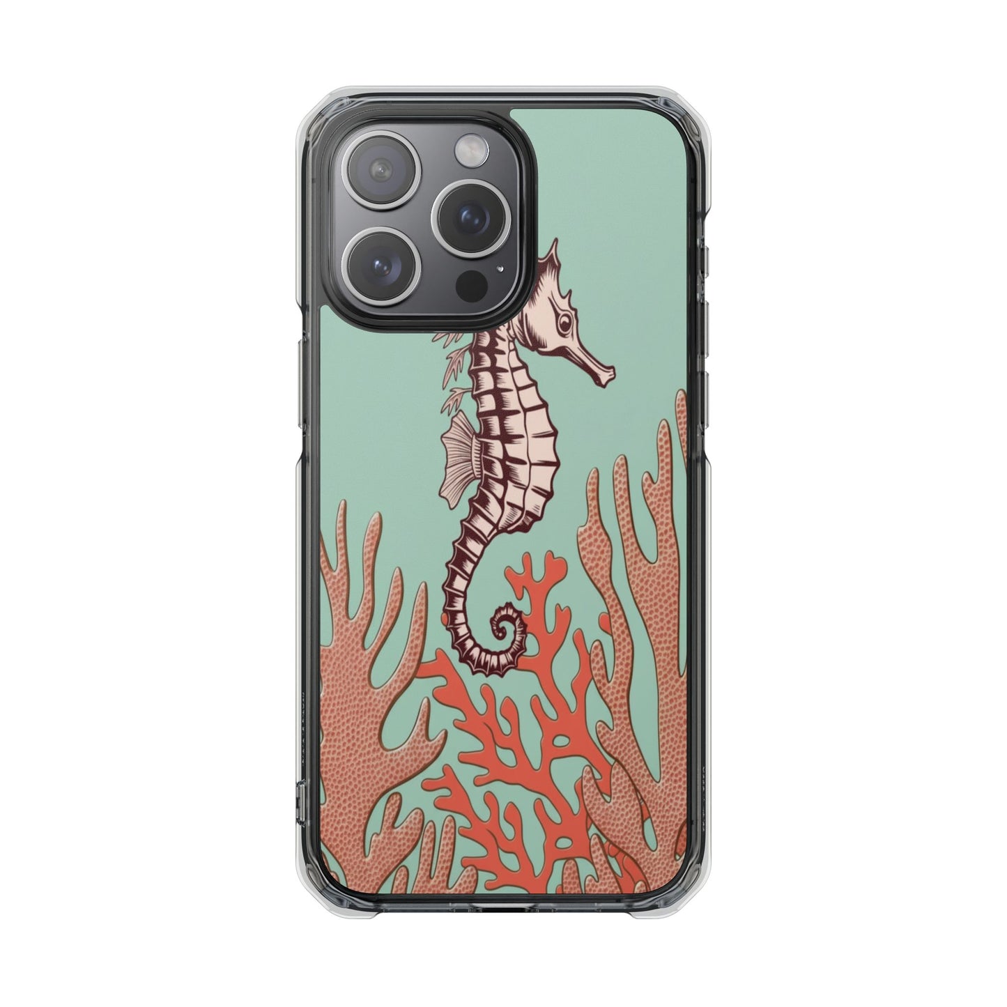 Clear Magnetic Phone Case — Seahorse & Coral Ocean Design
