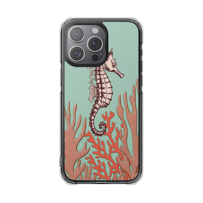Clear Magnetic Phone Case — Seahorse & Coral Ocean Design