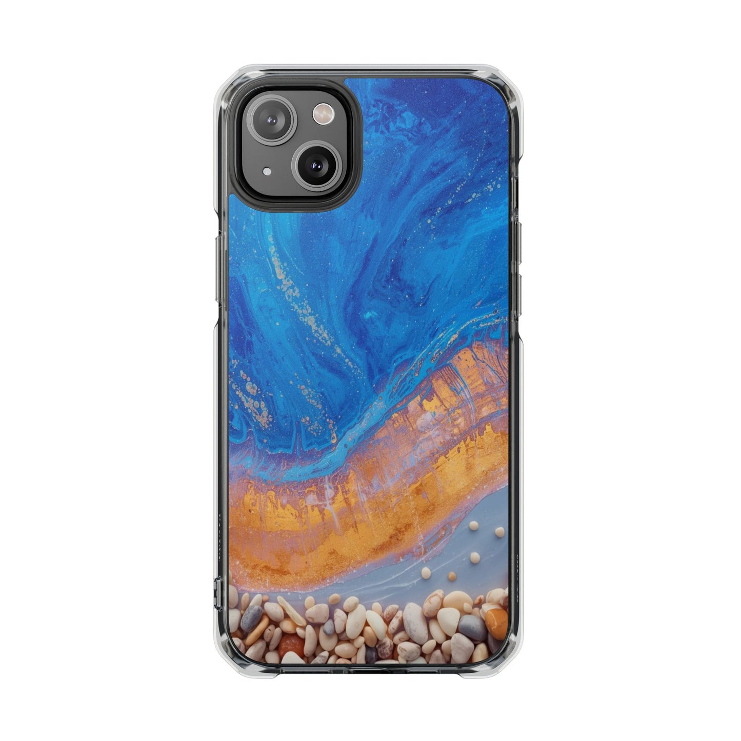 Clear Magnetic Impact Phone Case — Blue Ocean Resin & Pebble Design