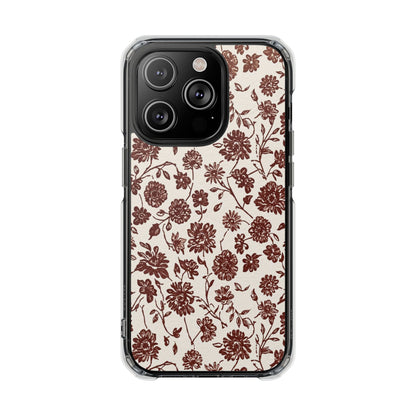 Floral Vintage Clear Phone Case — Brown Botanical Magnetic Impact Case