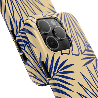 Tropical Palm Pattern Tough Phone Case — Navy Blue Fan Leaves on Sand