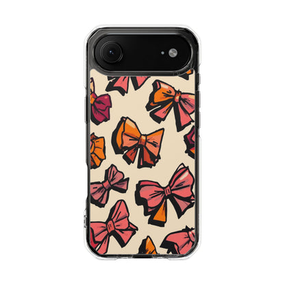 Clear Magnetic Phone Case — Hand-Drawn Pink & Orange Bows Design