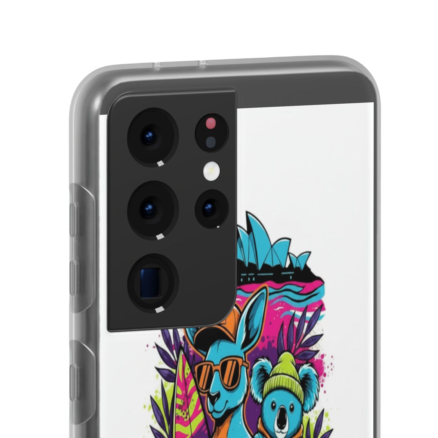 Kangaroo & Koala Surf Phone Case — Neon Aussie Beach Vibes Flexible Case