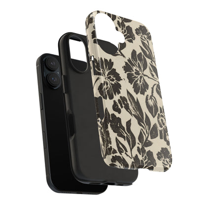 Floral Noir Tough Phone Case — Black Vintage Flower Protective Cover
