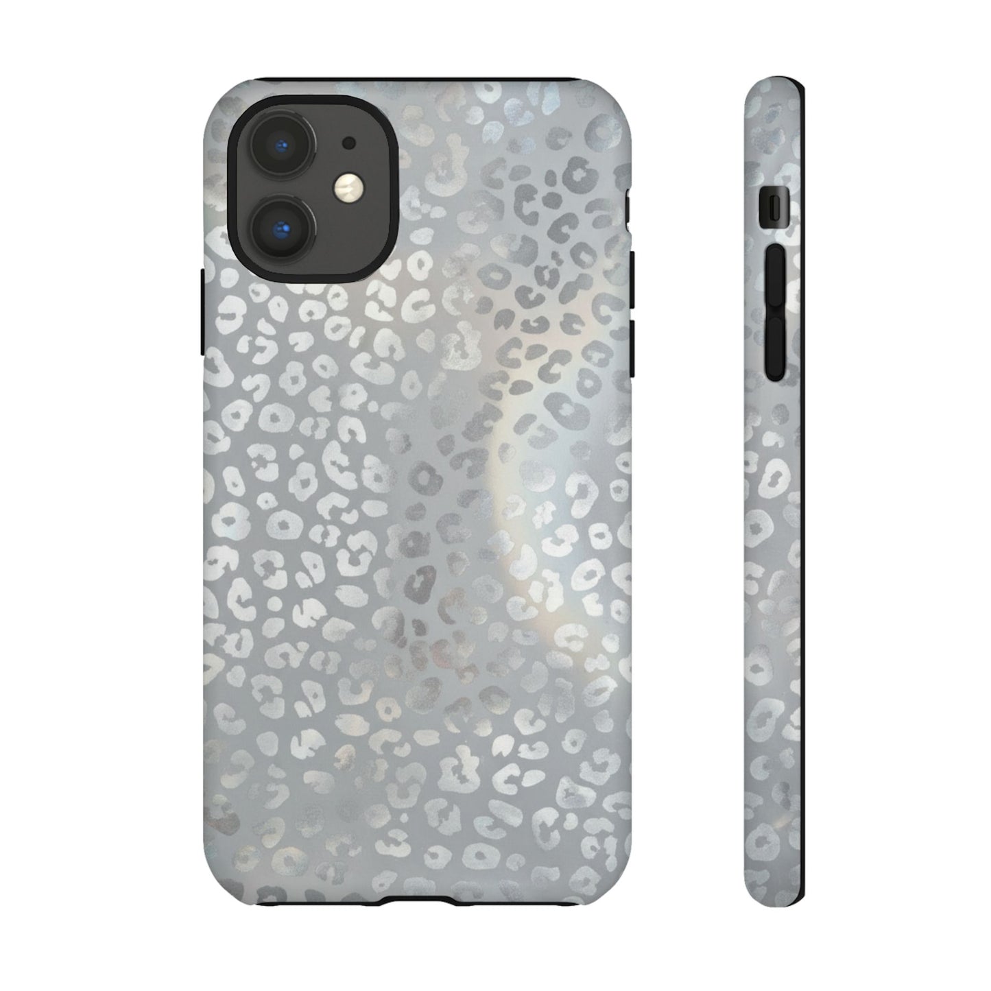 Grey Leopard Print Tough Phone Case — Durable Protective iPhone Cover