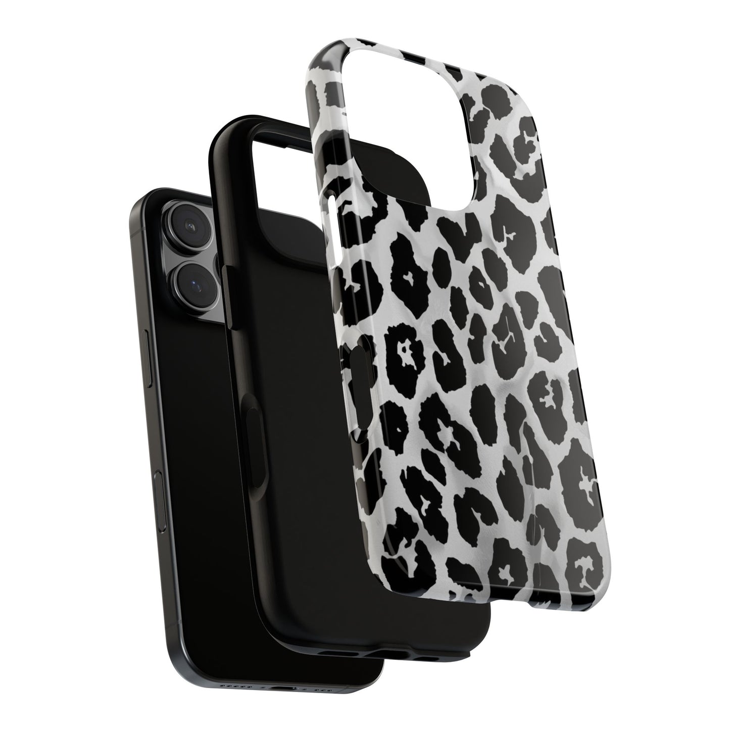 Leopard Print Tough Phone Case – Black & White Animal Pattern Protective Cover