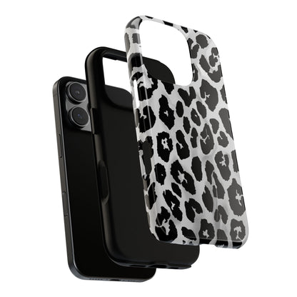 Leopard Print Tough Phone Case – Black & White Animal Pattern Protective Cover