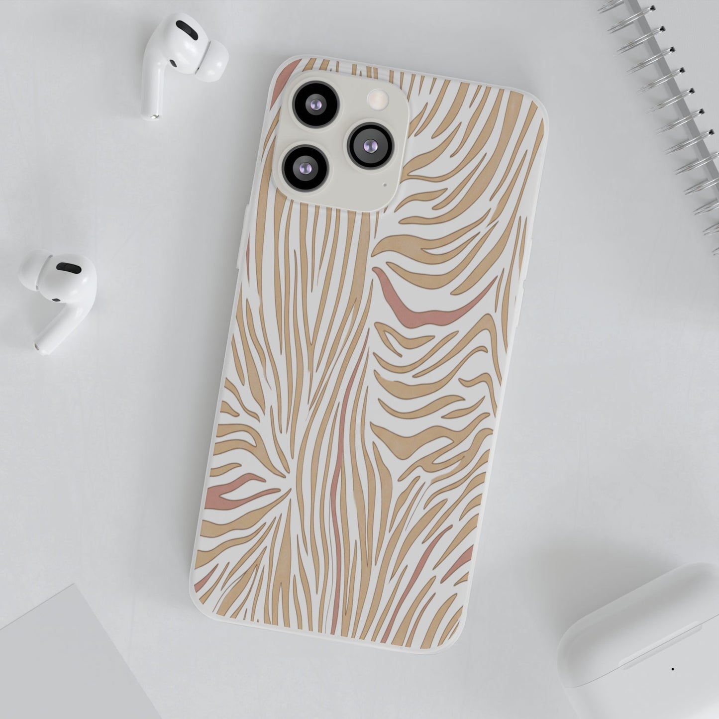 Neutral Zebra Print Flexi Case — Beige & Rose Gold Animal Pattern Phone Cover