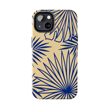 Tropical Palm Pattern Tough Phone Case — Navy Blue Fan Leaves on Sand