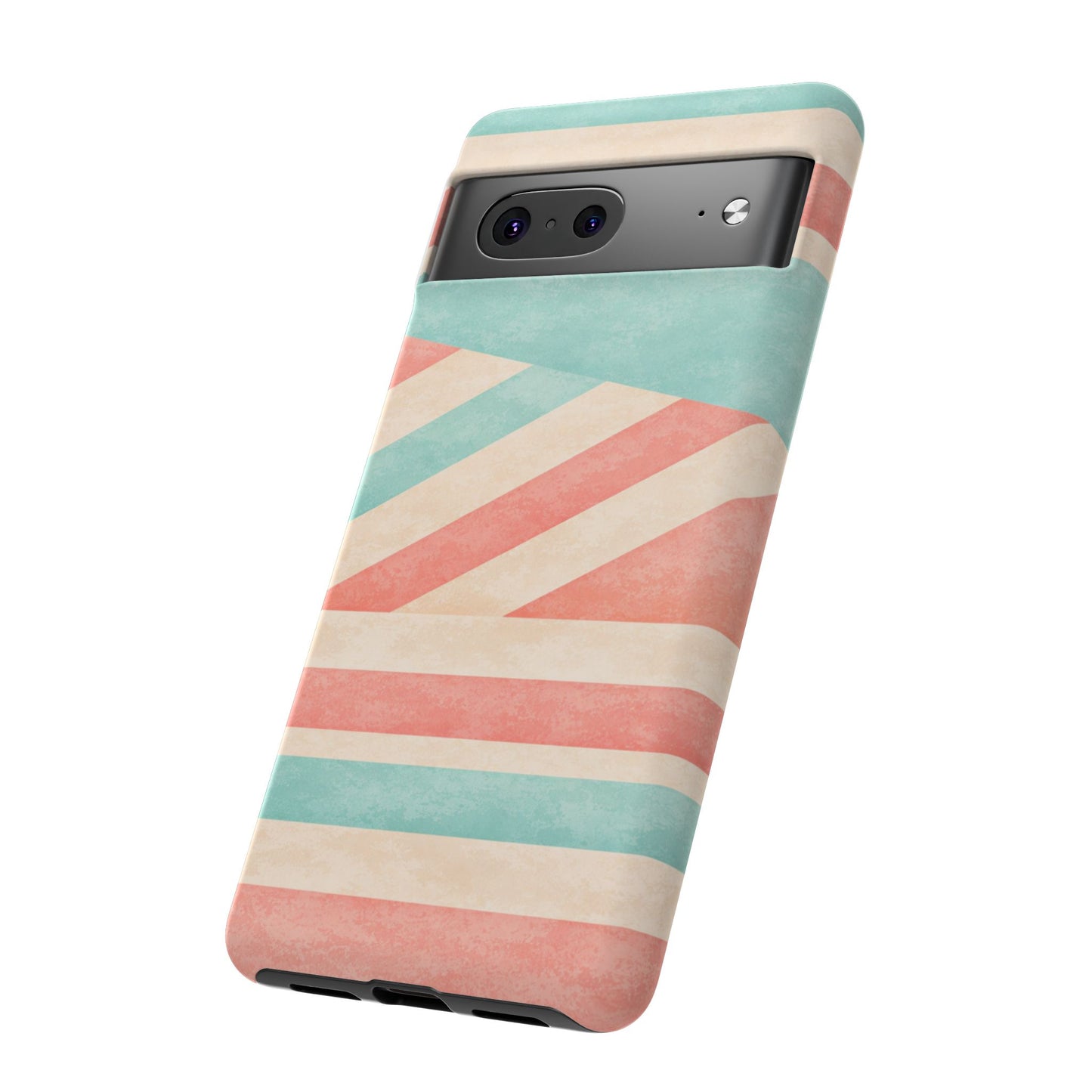 Pastel Stripes Tough Phone Case – Retro Coral & Teal Protective Cover
