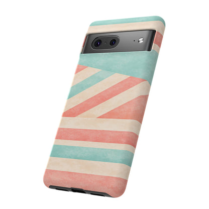 Pastel Stripes Tough Phone Case – Retro Coral & Teal Protective Cover
