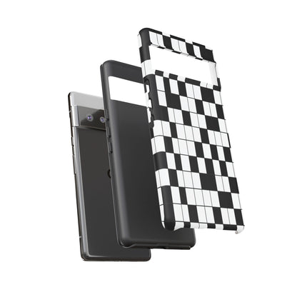 Crossword Grid Phone Case — Black & White Puzzle Pattern Tough Phone Cover