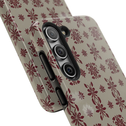 Tough Phone Case — Vintage Red Floral Pattern Protective Cover