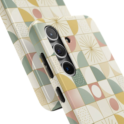 Retro Geometric Tough Phone Case — Pastel Midcentury Pattern