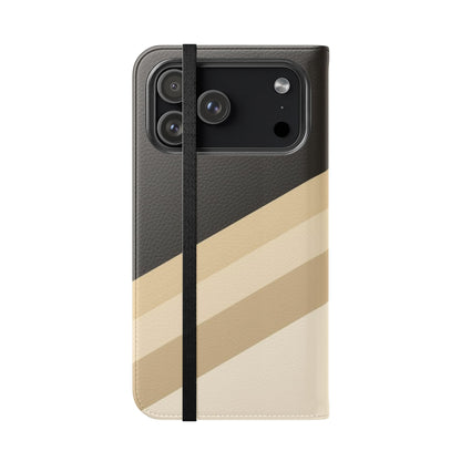 Retro Neutral Stripe Flip Phone Case — Wallet Folio with Card Slots