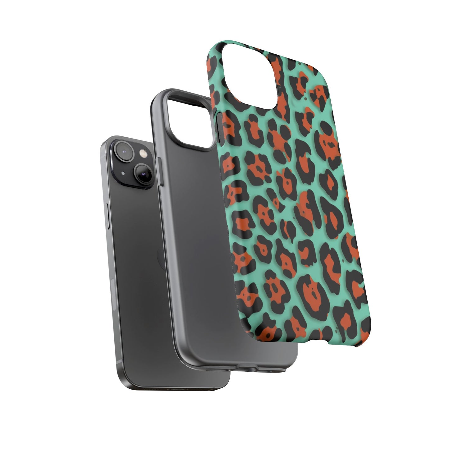 Teal & Rust Leopard Phone Case — Tough Protective Animal Print