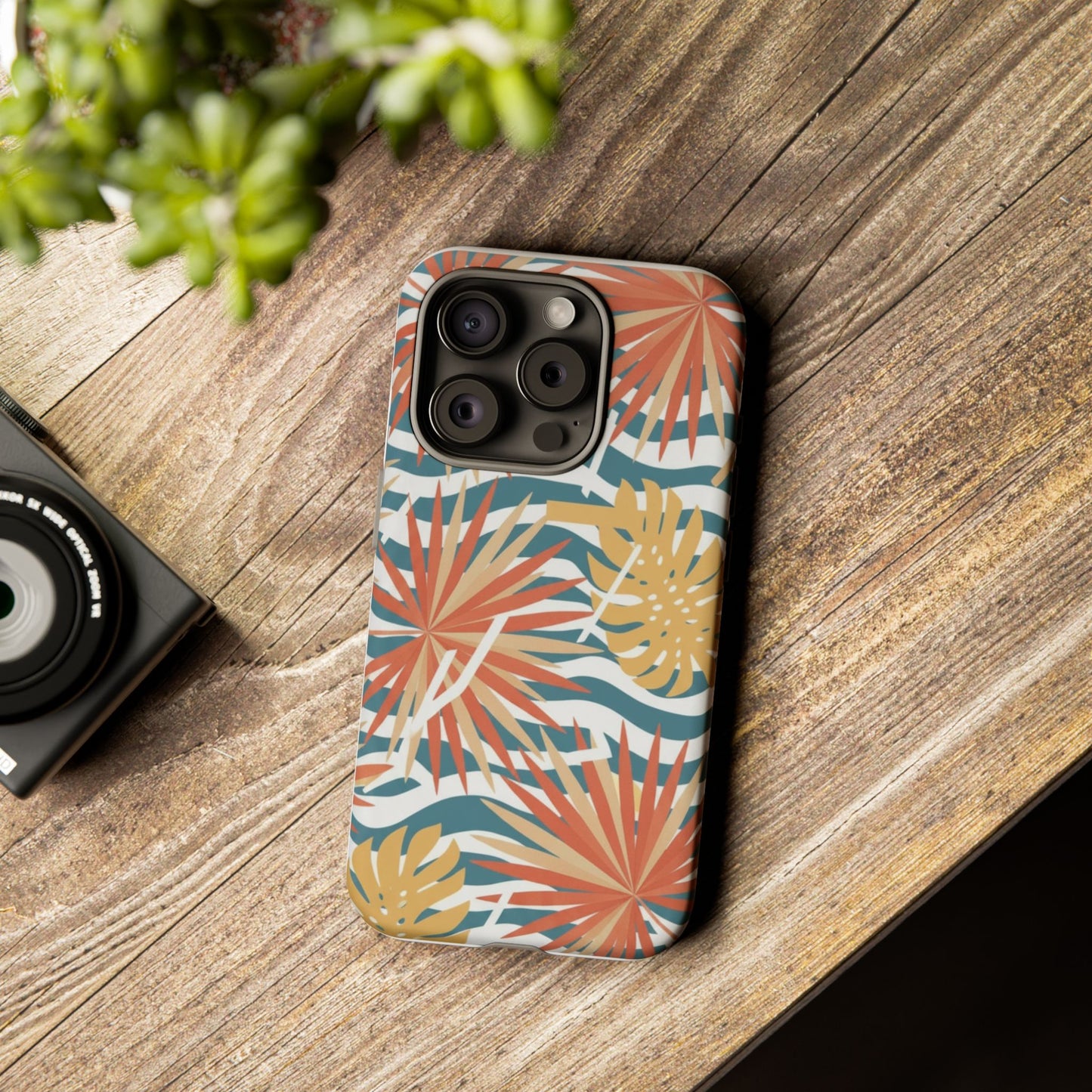 Tropical Palm Tough Phone Case – Retro Wave Floral Protective Cover