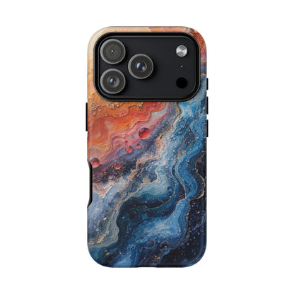 Marbled Galaxy Tough Phone Case — Abstract Blue & Coral Protective Cover