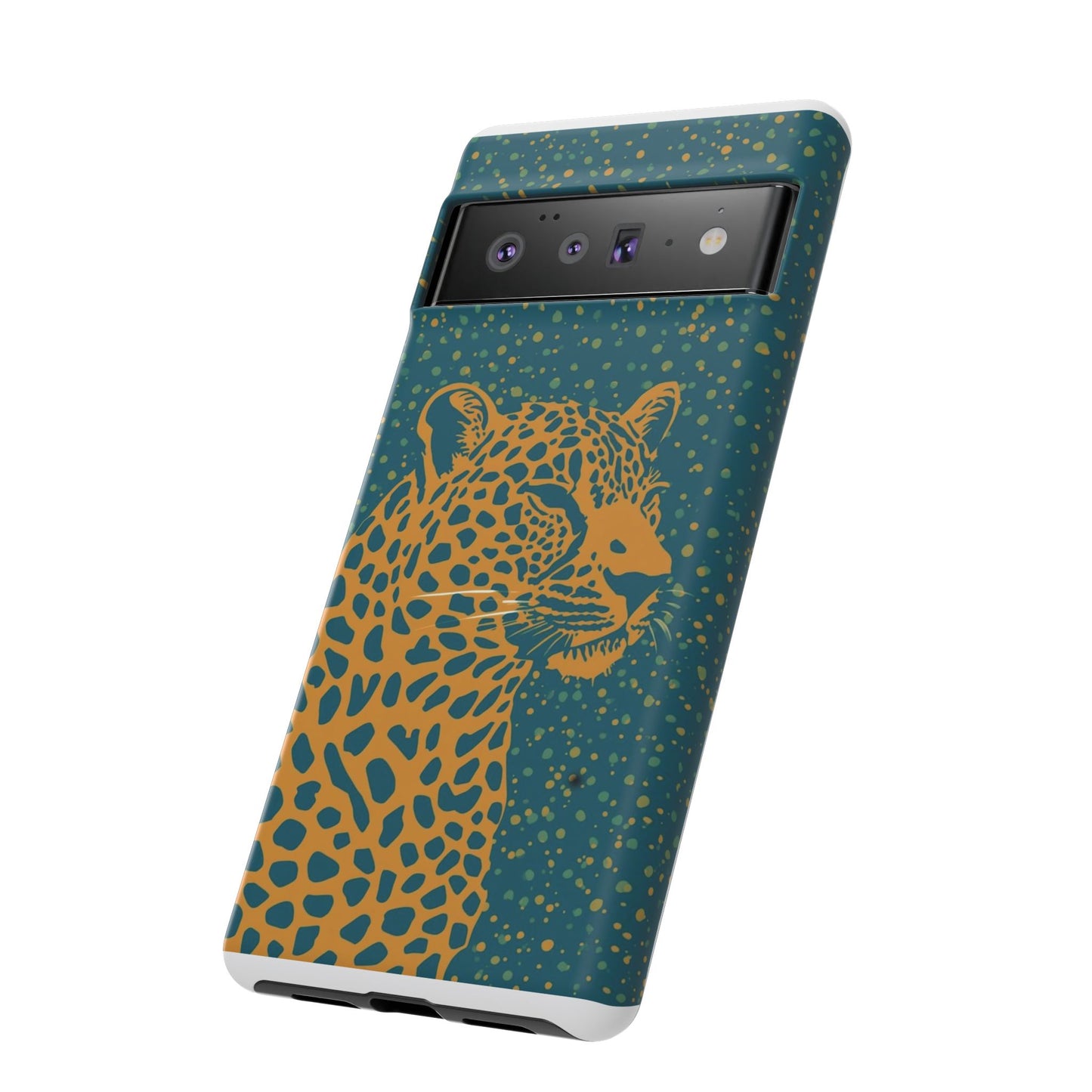 Leopard Spotlight Phone Case — Teal Gold Animal Print Protective Cover