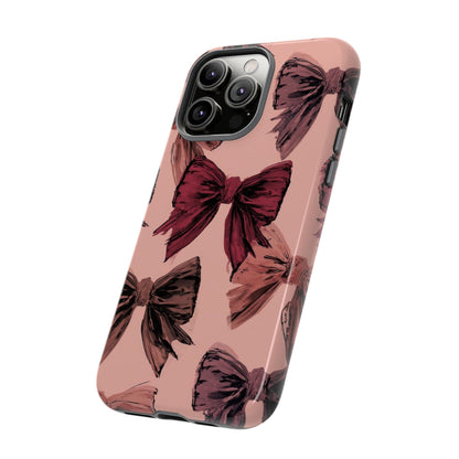 Bow Pattern Tough Phone Case — Pink Watercolor Bows Protective iPhone Cover
