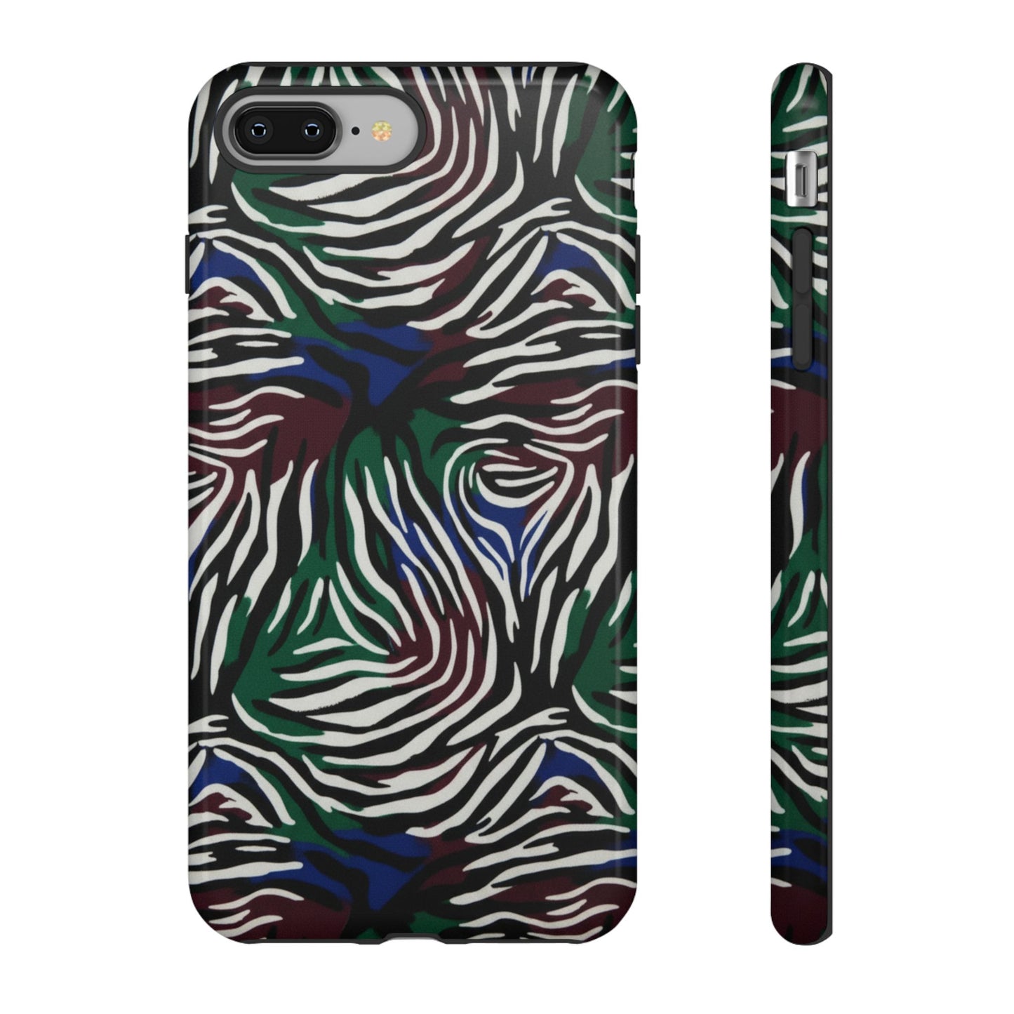 Zebra Camo Tough Phone Case – Green & Blue Animal Print Protective Cover