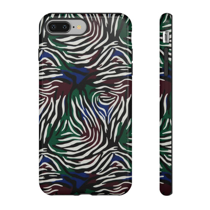 Zebra Camo Tough Phone Case – Green & Blue Animal Print Protective Cover