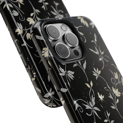 Floral Noir Tough Phone Case — Vintage Black Botanical Protective Cover
