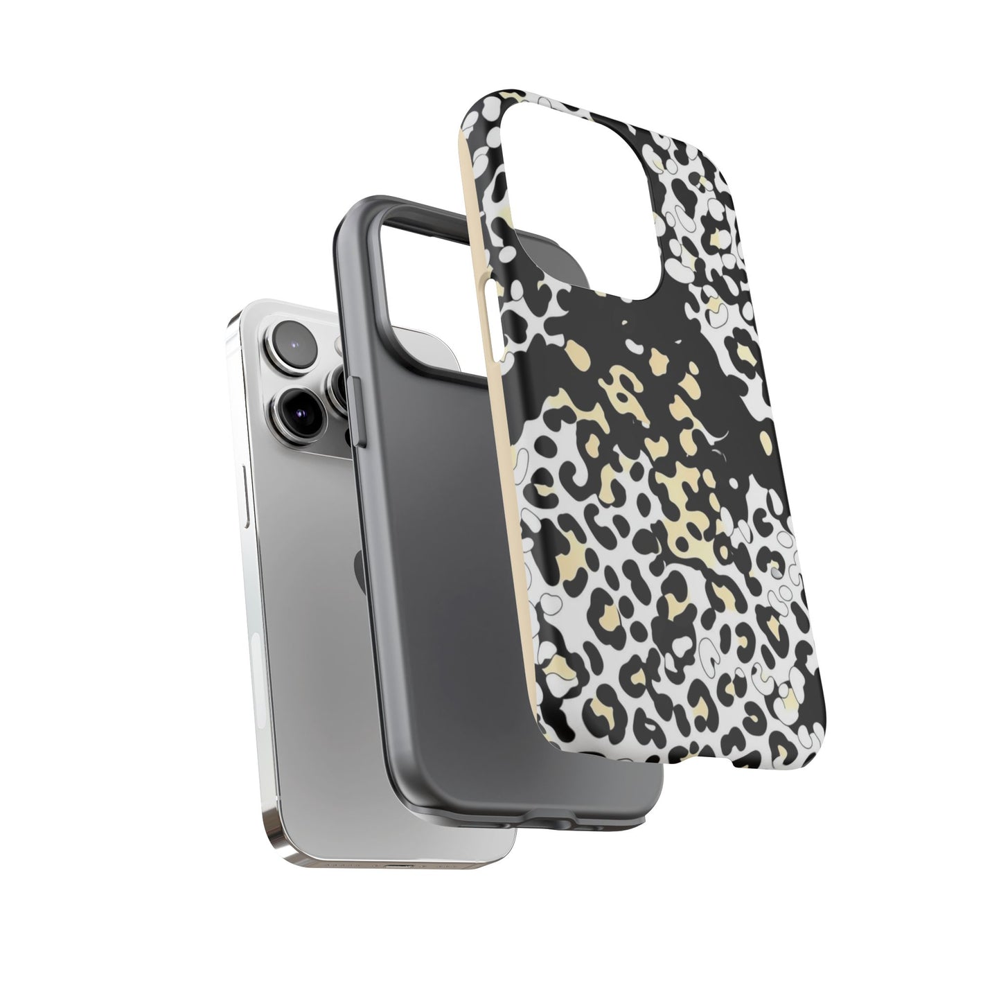 Leopard Splash Tough Phone Case — Black & Cream Animal Print Protective Cover