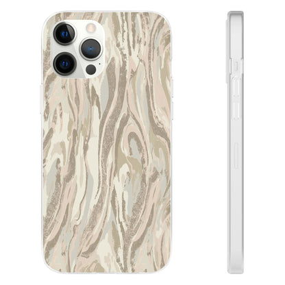 Neutral Marble Swirl Flexi Phone Case — Beige Abstract Protective Cover