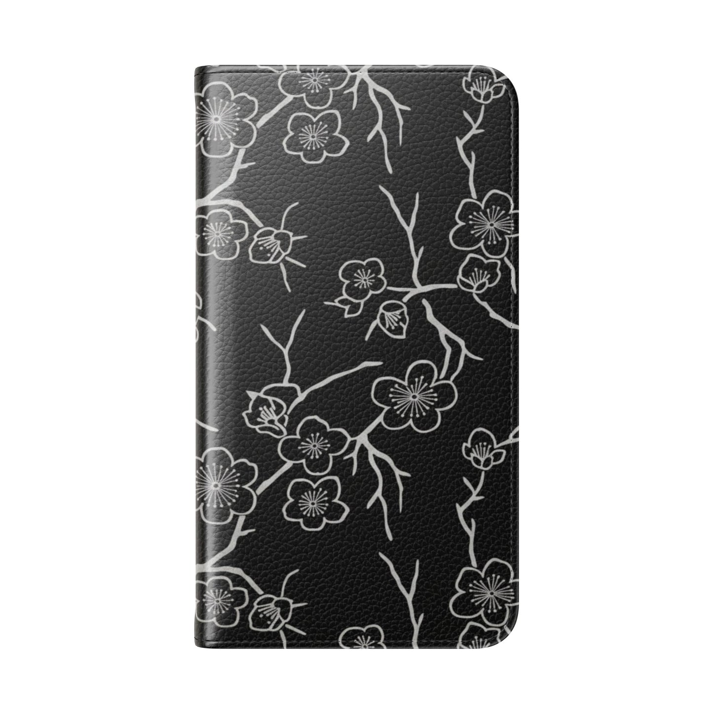 Black Cherry Blossom Flip Phone Case – Floral Wallet Flip Case with Card Slots