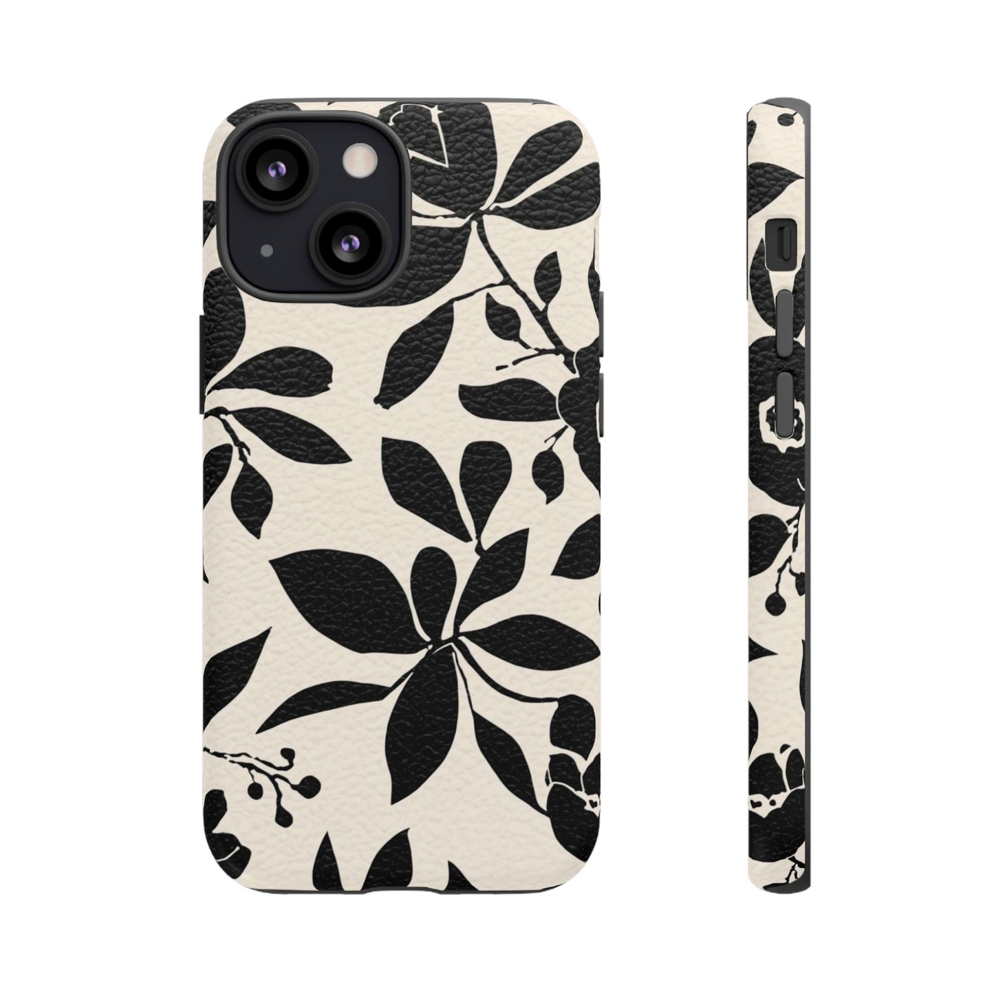 Black Floral Pattern Phone Case — Monochrome Botanical Tough Case