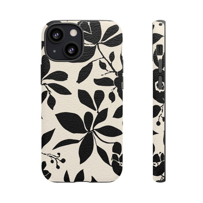 Black Floral Pattern Phone Case — Monochrome Botanical Tough Case