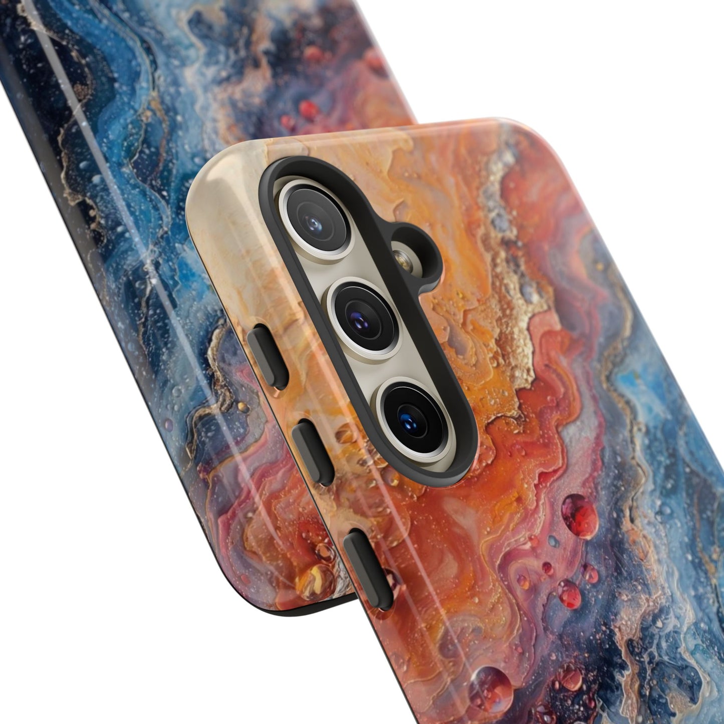 Marbled Galaxy Tough Phone Case — Abstract Blue & Coral Protective Cover