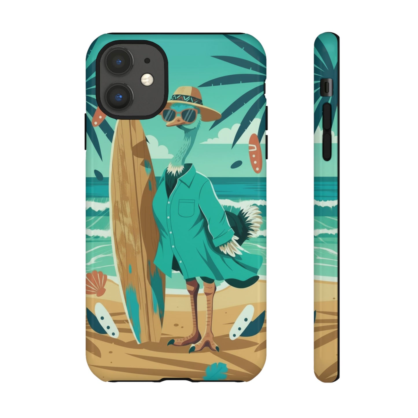 Phone Case — Retro Dressed Seagull Surfing Beach Illustration