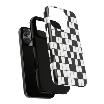 Crossword Grid Phone Case — Black & White Puzzle Pattern Tough Phone Cover